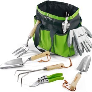 Garden Tools Set, 7 Piece, Stainless Steel Heavy Duty Gardening Tools with Wooden Handle